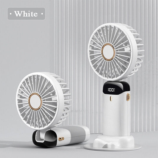 Digital Display Portable Mini Fan – 5-in-1 Multipurpose USB-C Rechargeable Handheld Fan - With Cable (Random Color)